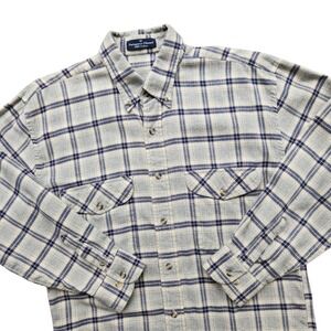 Portuguese Flannel Shirt Men's M/L Chest 42" Gray Plaid Long Sleeve Button Down